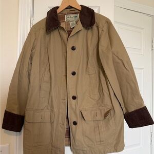 L.L. Bean Men’s Khaki Trench Coat with Dark Brown Corduroy Trim